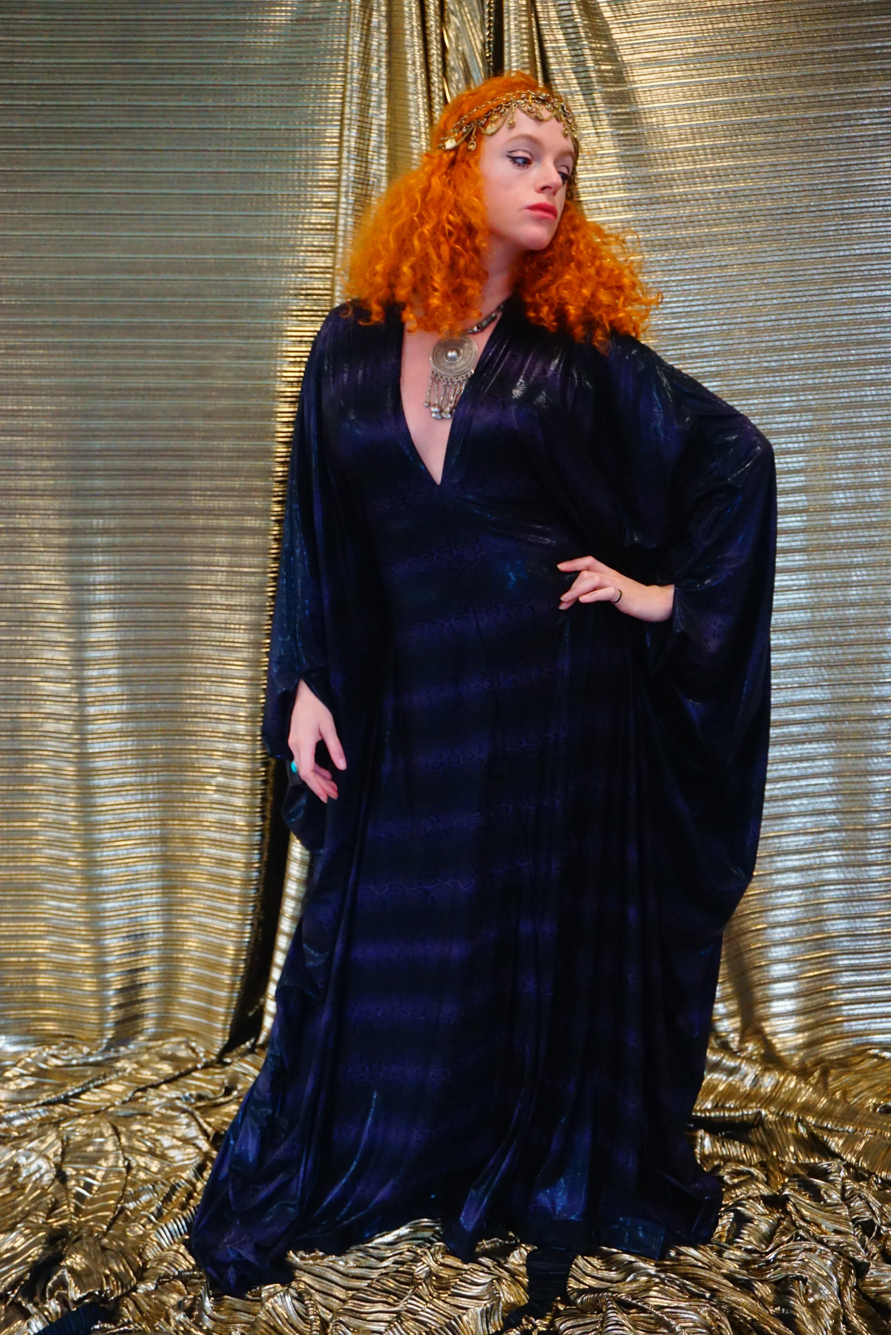 Snakeskin wetlook liquid kaftan gown - Purple and Black