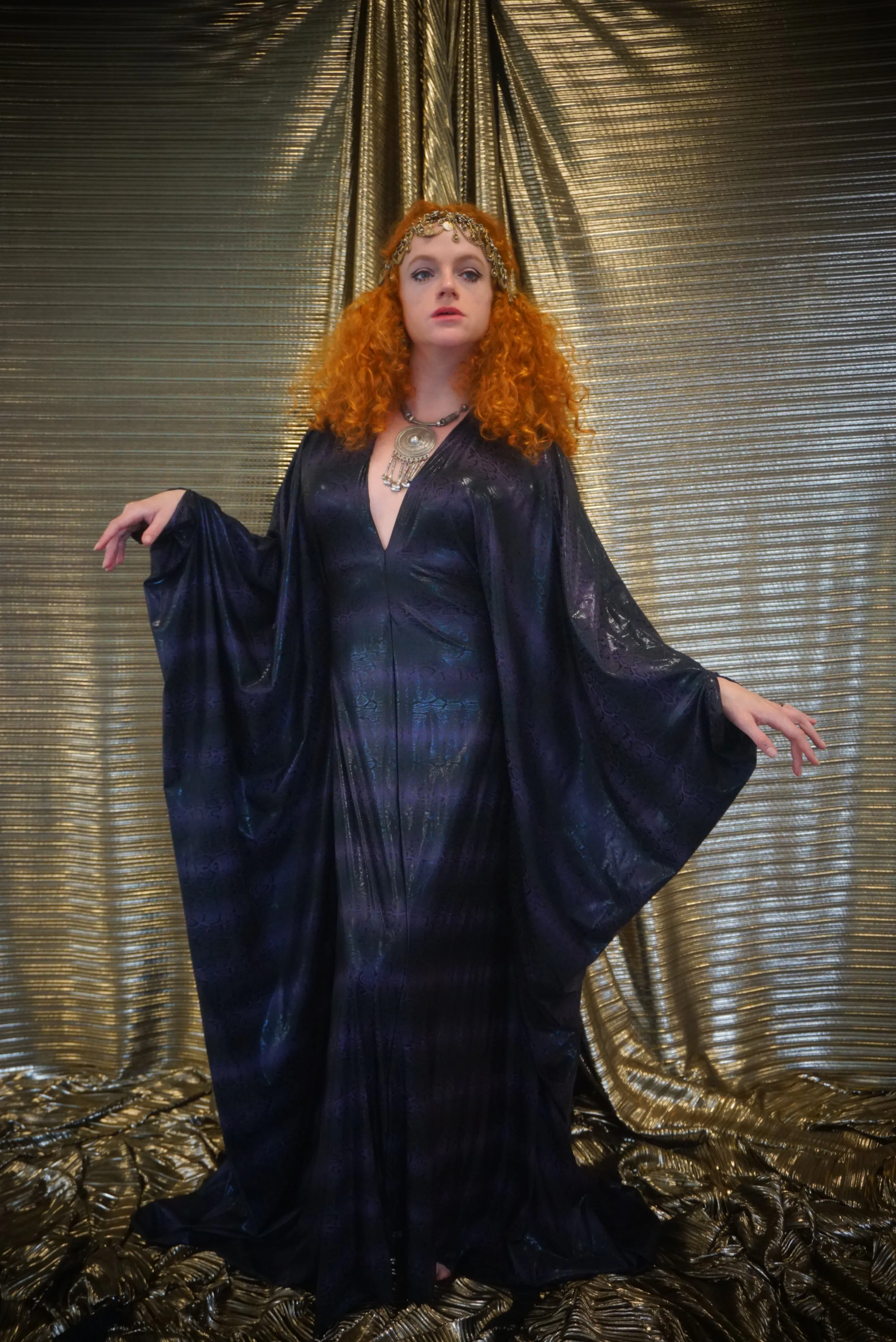 Snakeskin wetlook liquid kaftan gown - Purple and Black