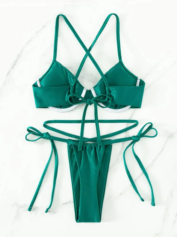 Solid Underwire Bra and Micro Bikini Bottoms - 2 Piece Swimwear