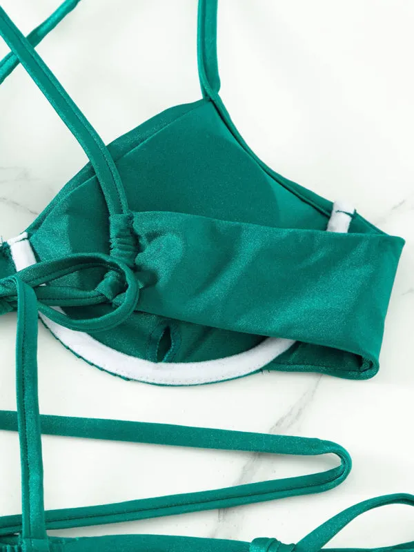 Solid Underwire Bra and Micro Bikini Bottoms - 2 Piece Swimwear