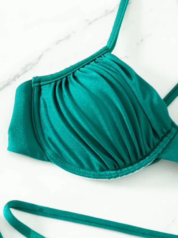 Solid Underwire Bra and Micro Bikini Bottoms - 2 Piece Swimwear