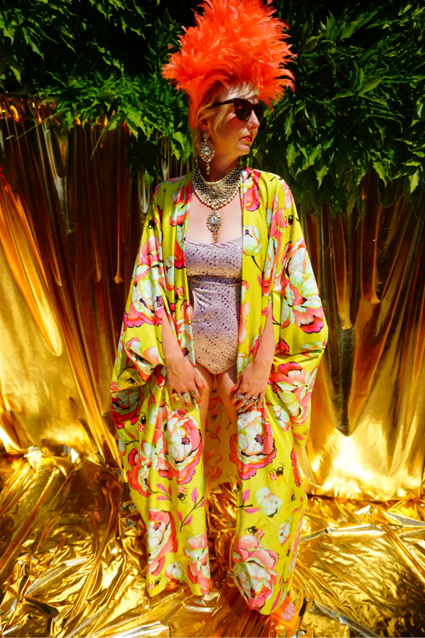 Summer Floral Sateen Cotton Kaftan Gown / Kimono Robe
