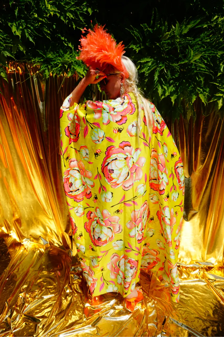Summer Floral Sateen Cotton Kaftan Gown / Kimono Robe
