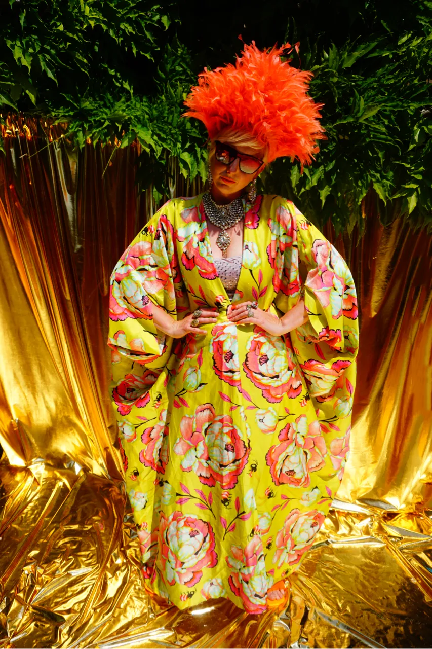 Summer Floral Sateen Cotton Kaftan Gown / Kimono Robe