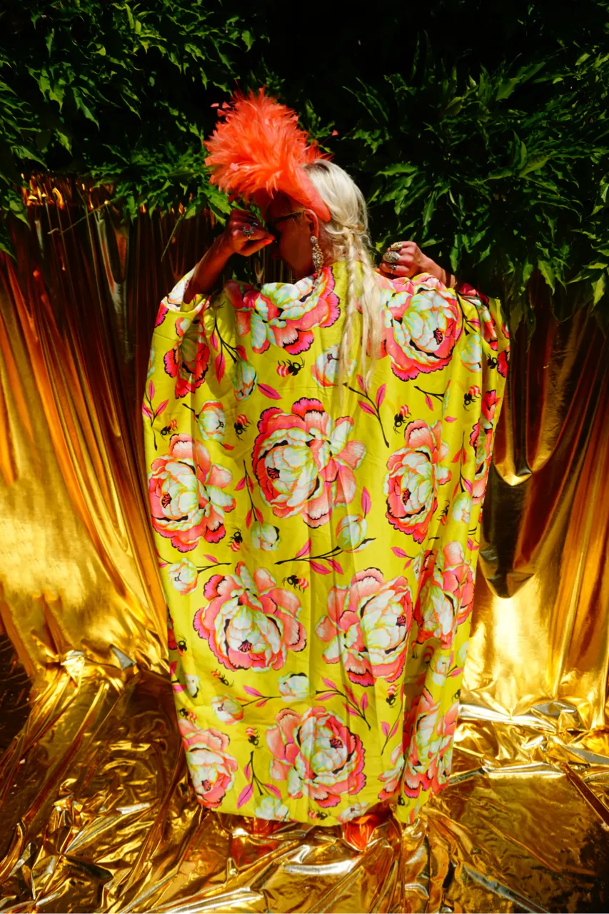 Summer Floral Sateen Cotton Kaftan Gown / Kimono Robe