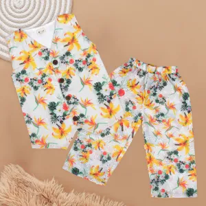Tropical Bliss Yellow Floral Hakkoba Girls Co-Ord Set – Breezy & Stylish