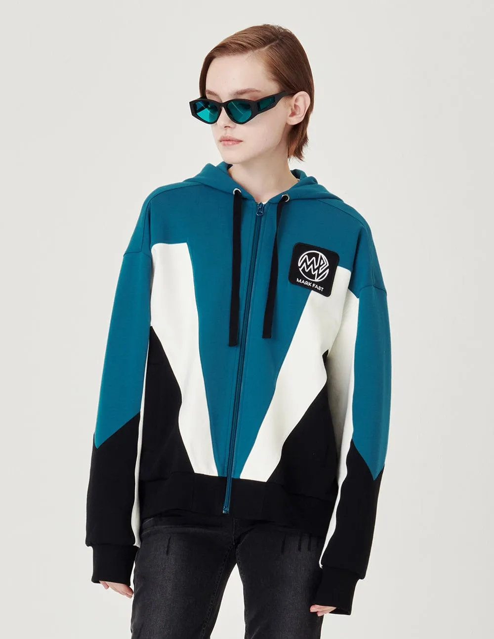 Unisex Hooded Colour-Block Casual Jacket