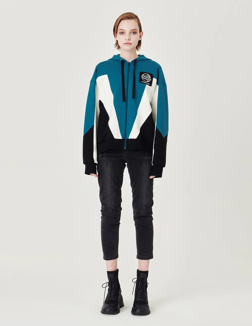 Unisex Hooded Colour-Block Casual Jacket
