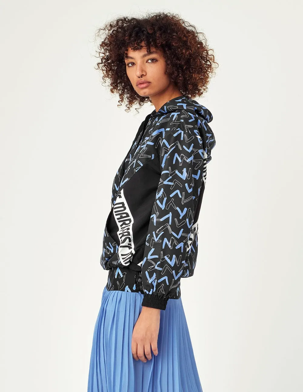 Women Printed Hooded Half-Zip Windbreaker