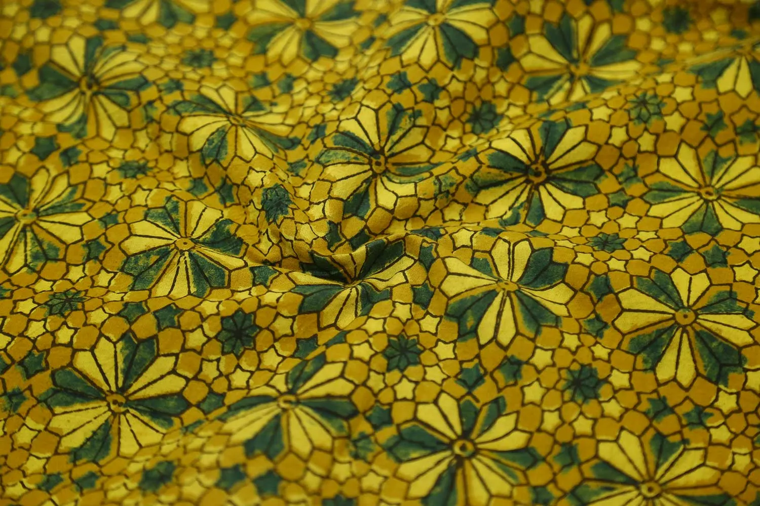Yellow Ajrak Printed Cotton Fabric