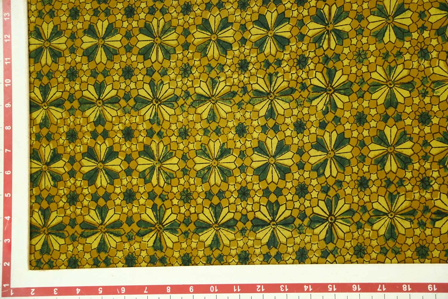Yellow Ajrak Printed Cotton Fabric