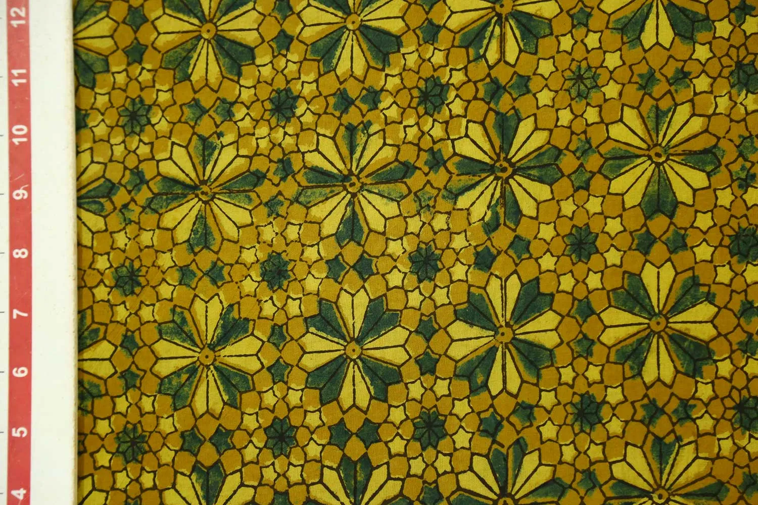 Yellow Ajrak Printed Cotton Fabric